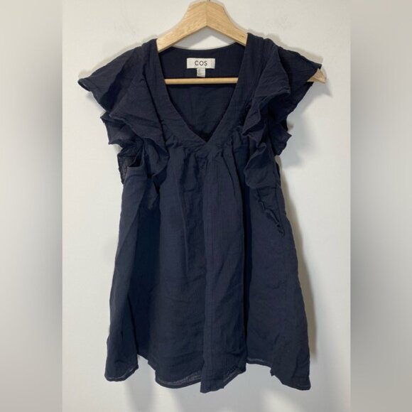 COS Flutter Sleeve Stretch Cotton Sleeveless Blouse – Dark Blue – Size US 6 - Picture 3 of 11